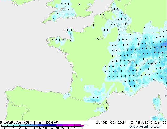 Precipitation (6h) ECMWF St 08.05.2024 18 UTC