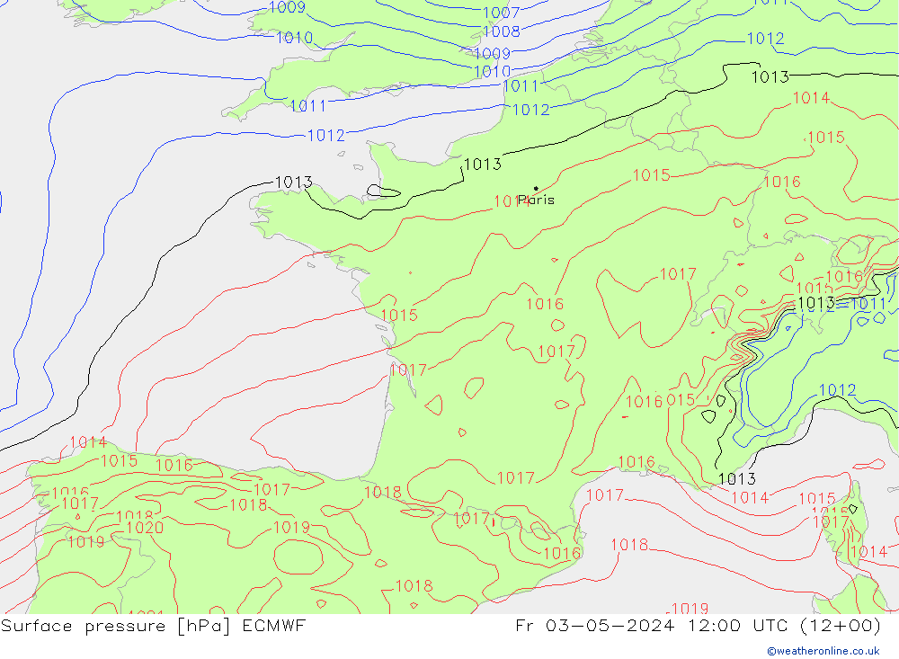 Atmosférický tlak ECMWF Pá 03.05.2024 12 UTC