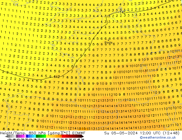 Z500/Regen(+SLP)/Z850 ECMWF zo 05.05.2024 12 UTC