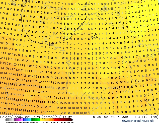 Z500/Rain (+SLP)/Z850 ECMWF Čt 09.05.2024 06 UTC