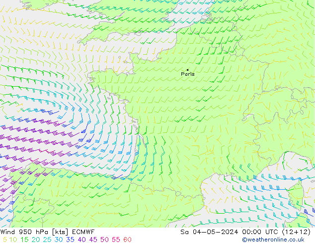 Vent 950 hPa ECMWF sam 04.05.2024 00 UTC