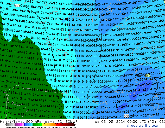 Z500/Rain (+SLP)/Z850 ECMWF We 08.05.2024 00 UTC