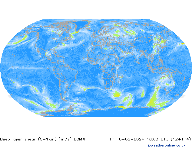 Deep layer shear (0-1km) ECMWF vr 10.05.2024 18 UTC