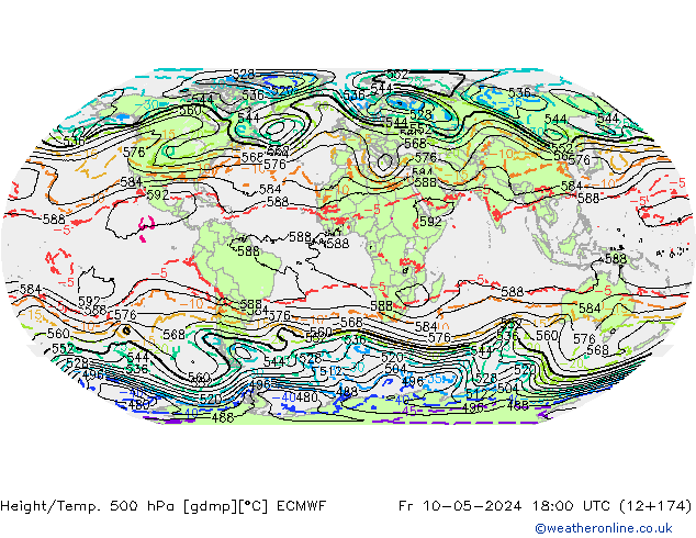 Height/Temp. 500 hPa ECMWF Fr 10.05.2024 18 UTC