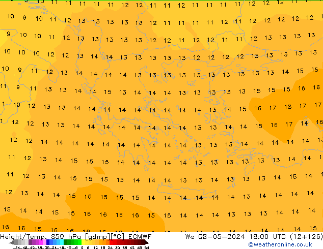 Z500/Yağmur (+YB)/Z850 ECMWF Çar 08.05.2024 18 UTC