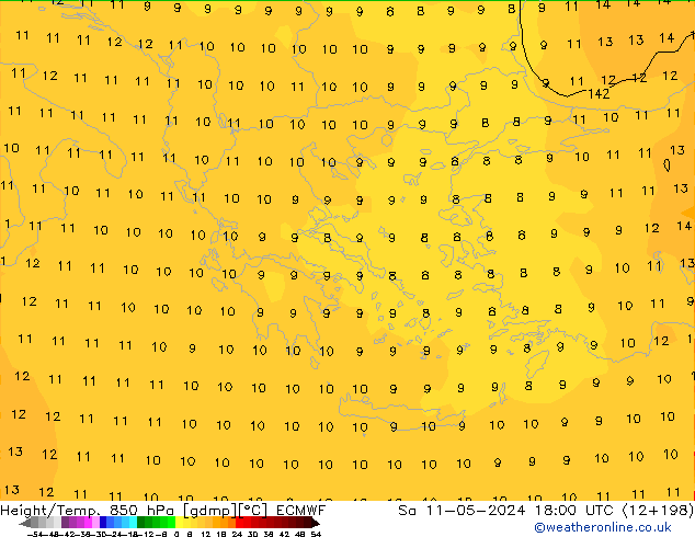 Yükseklik/Sıc. 850 hPa ECMWF Cts 11.05.2024 18 UTC