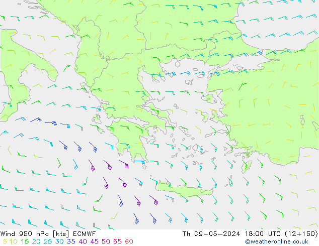 Rüzgar 950 hPa ECMWF Per 09.05.2024 18 UTC