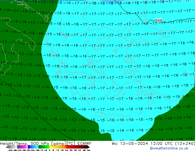 Height/Temp. 500 hPa ECMWF Mo 13.05.2024 12 UTC