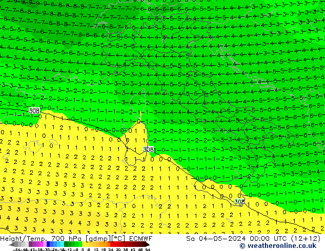 Hoogte/Temp. 700 hPa ECMWF za 04.05.2024 00 UTC