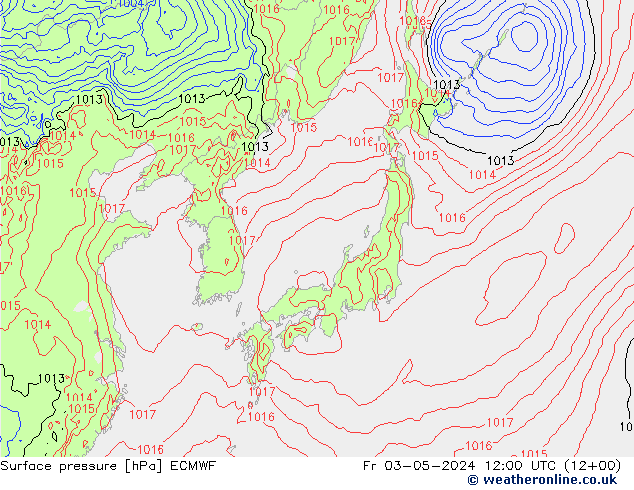 Atmosférický tlak ECMWF Pá 03.05.2024 12 UTC