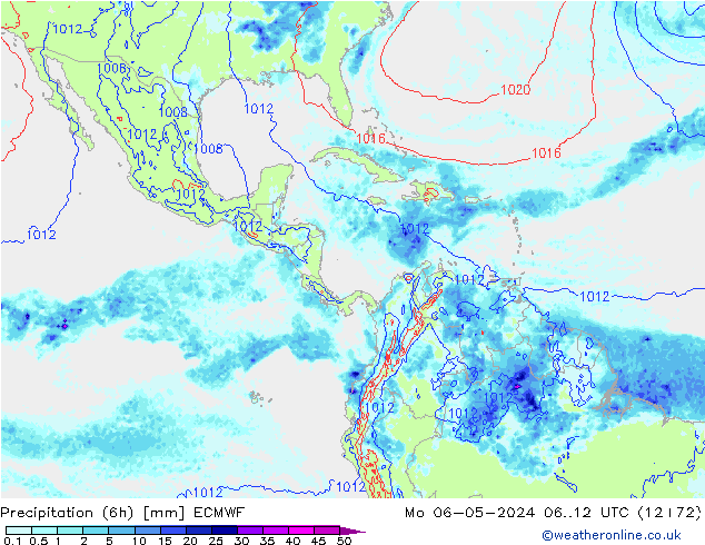 Z500/Rain (+SLP)/Z850 ECMWF Mo 06.05.2024 12 UTC