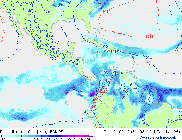 Z500/Yağmur (+YB)/Z850 ECMWF Sa 07.05.2024 12 UTC