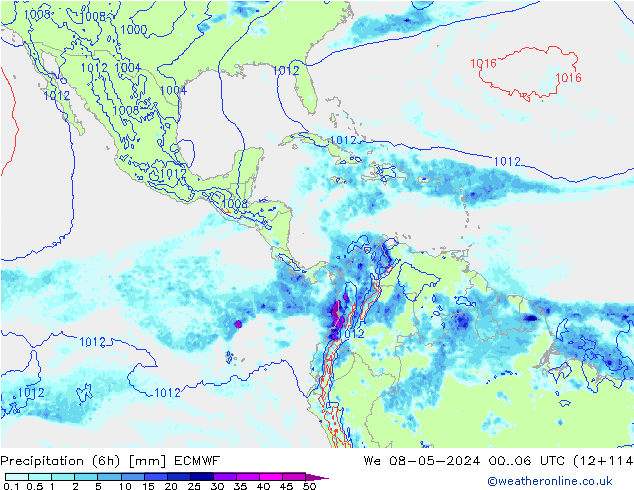 Precipitation (6h) ECMWF We 08.05.2024 06 UTC