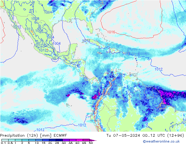 Precipitation (12h) ECMWF Tu 07.05.2024 12 UTC