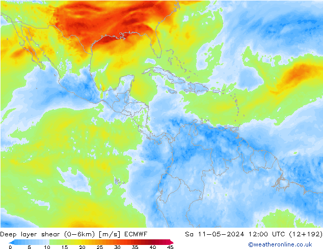 Deep layer shear (0-6km) ECMWF Cts 11.05.2024 12 UTC