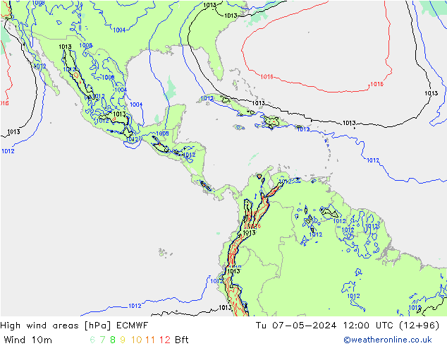 High wind areas ECMWF Tu 07.05.2024 12 UTC