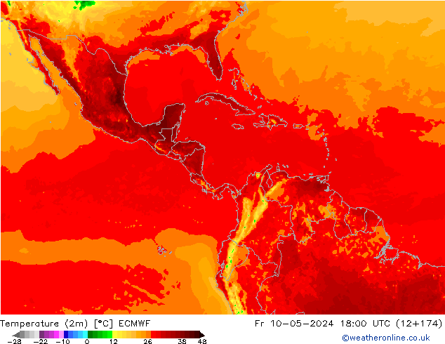 Temperatura (2m) ECMWF ven 10.05.2024 18 UTC