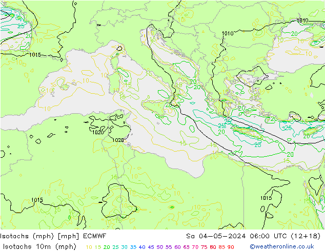 Isotachs (mph) ECMWF sam 04.05.2024 06 UTC