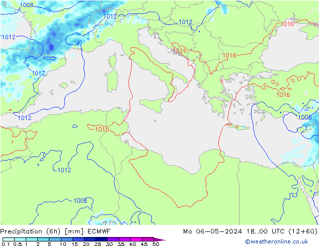 Z500/Rain (+SLP)/Z850 ECMWF lun 06.05.2024 00 UTC