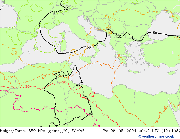 Z500/Rain (+SLP)/Z850 ECMWF Qua 08.05.2024 00 UTC