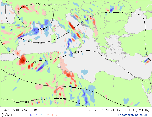 T-Adv. 500 hPa ECMWF Di 07.05.2024 12 UTC