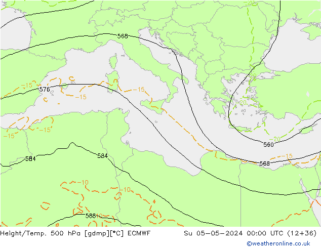 Z500/Rain (+SLP)/Z850 ECMWF Dom 05.05.2024 00 UTC