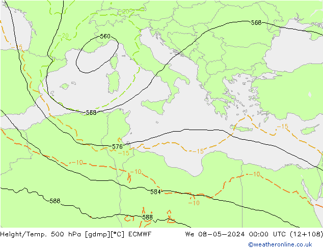 Z500/Rain (+SLP)/Z850 ECMWF mer 08.05.2024 00 UTC