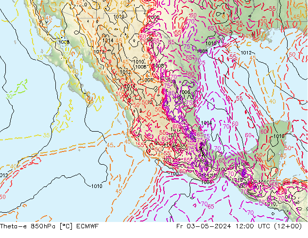 Theta-e 850hPa ECMWF vie 03.05.2024 12 UTC