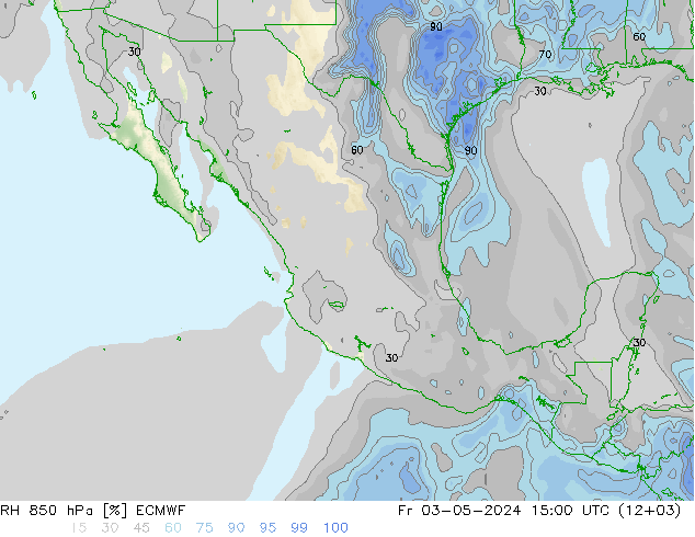 Humedad rel. 850hPa ECMWF vie 03.05.2024 15 UTC