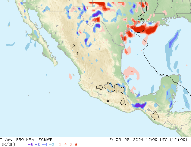 T-Adv. 850 hPa ECMWF vie 03.05.2024 12 UTC