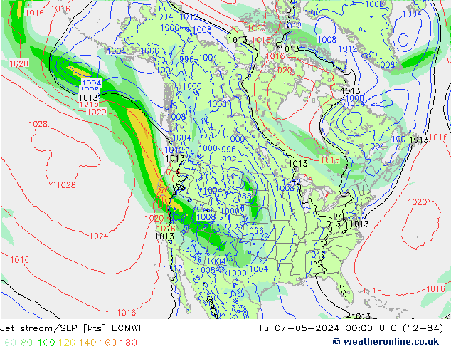 Straalstroom/SLP ECMWF di 07.05.2024 00 UTC