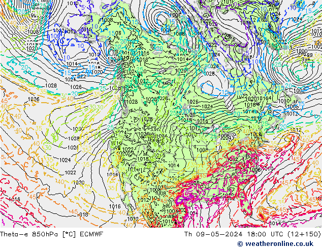 Theta-e 850hPa ECMWF jue 09.05.2024 18 UTC