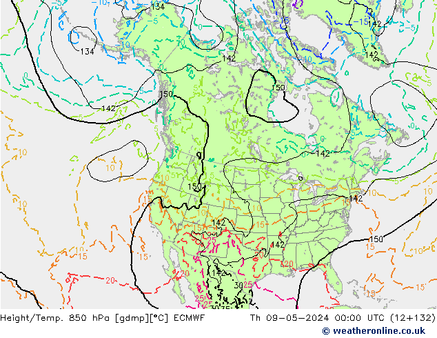 Z500/Rain (+SLP)/Z850 ECMWF Qui 09.05.2024 00 UTC