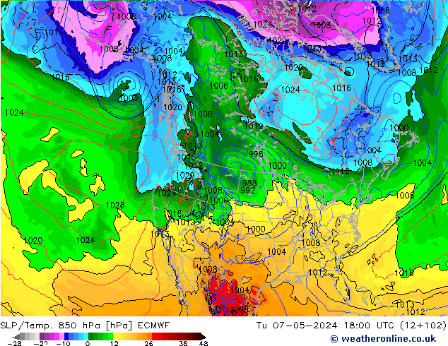 SLP/Temp. 850 hPa ECMWF Tu 07.05.2024 18 UTC