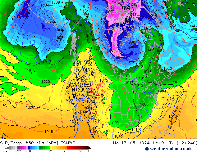 SLP/Temp. 850 hPa ECMWF Mo 13.05.2024 12 UTC