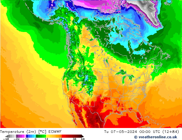 Temperaturkarte (2m) ECMWF Di 07.05.2024 00 UTC