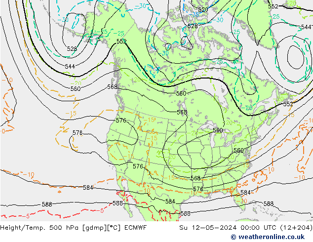 Z500/Rain (+SLP)/Z850 ECMWF Su 12.05.2024 00 UTC