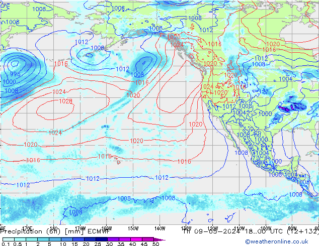 Z500/Rain (+SLP)/Z850 ECMWF Čt 09.05.2024 00 UTC