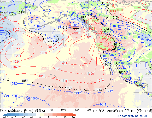 SLP tendency ECMWF We 08.05.2024 06 UTC