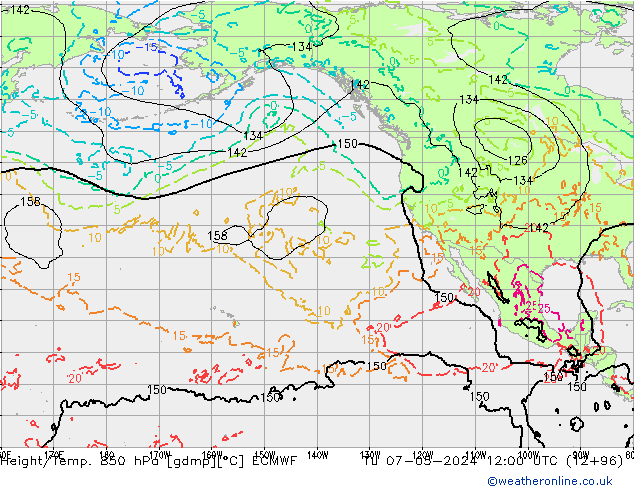 Z500/Rain (+SLP)/Z850 ECMWF wto. 07.05.2024 12 UTC