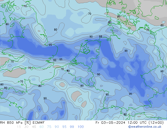 Humidité rel. 850 hPa ECMWF ven 03.05.2024 12 UTC