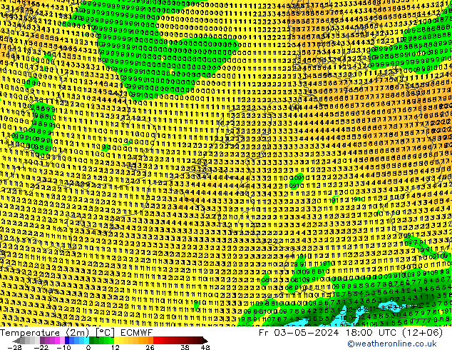 Temperaturkarte (2m) ECMWF Fr 03.05.2024 18 UTC