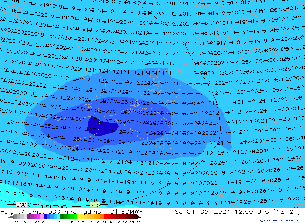 Z500/Rain (+SLP)/Z850 ECMWF sam 04.05.2024 12 UTC