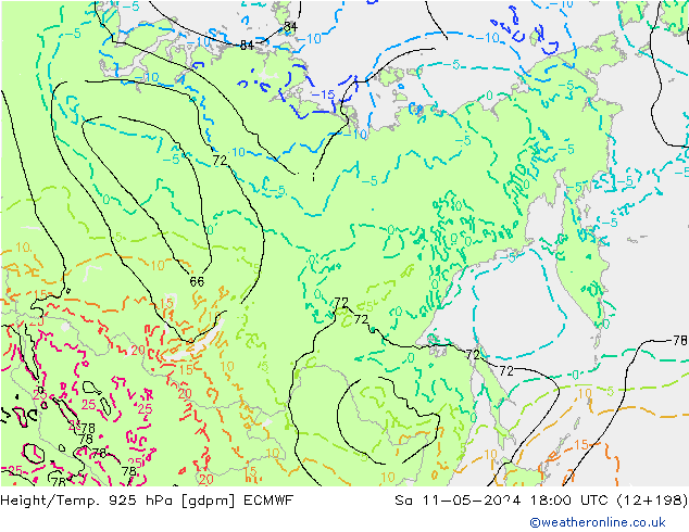 Height/Temp. 925 гПа ECMWF сб 11.05.2024 18 UTC