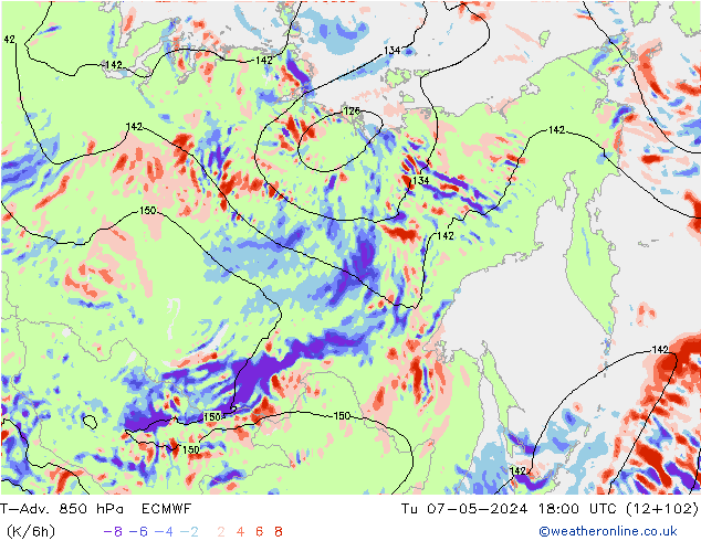 T-Adv. 850 hPa ECMWF Út 07.05.2024 18 UTC