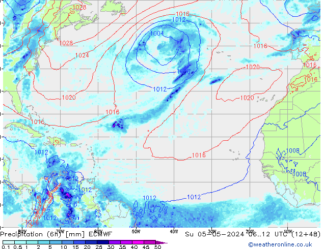 Z500/Rain (+SLP)/Z850 ECMWF nie. 05.05.2024 12 UTC