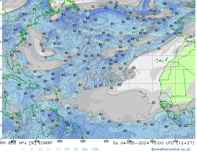 Humidité rel. 850 hPa ECMWF sam 04.05.2024 15 UTC