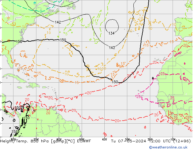 Z500/Regen(+SLP)/Z850 ECMWF di 07.05.2024 12 UTC