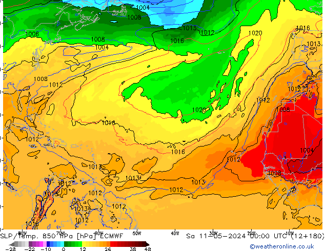 SLP/Temp. 850 hPa ECMWF Sa 11.05.2024 00 UTC