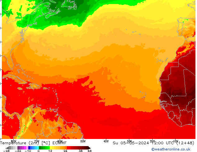 Sıcaklık Haritası (2m) ECMWF Paz 05.05.2024 12 UTC